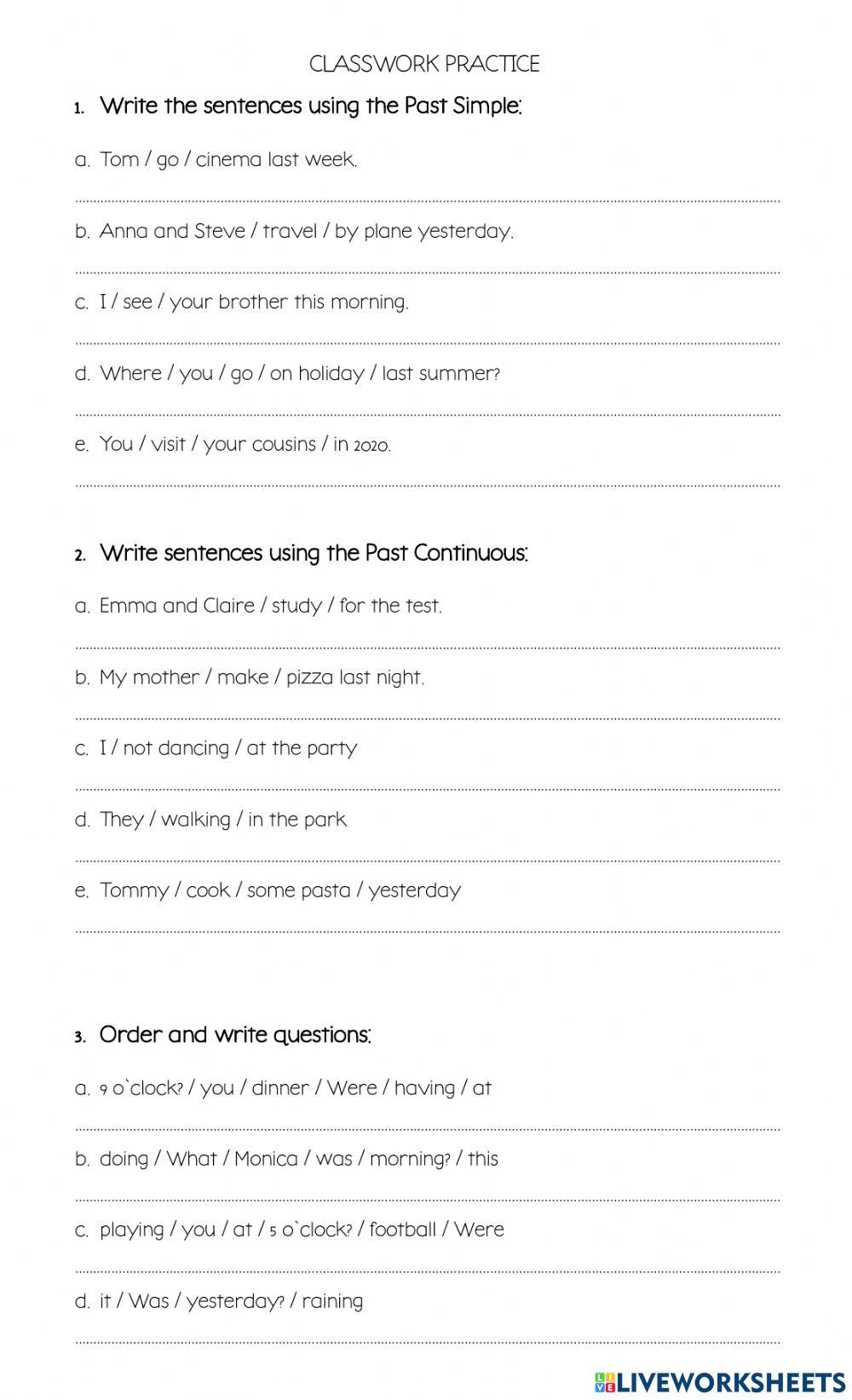 Classwork Past Simple - Continuous