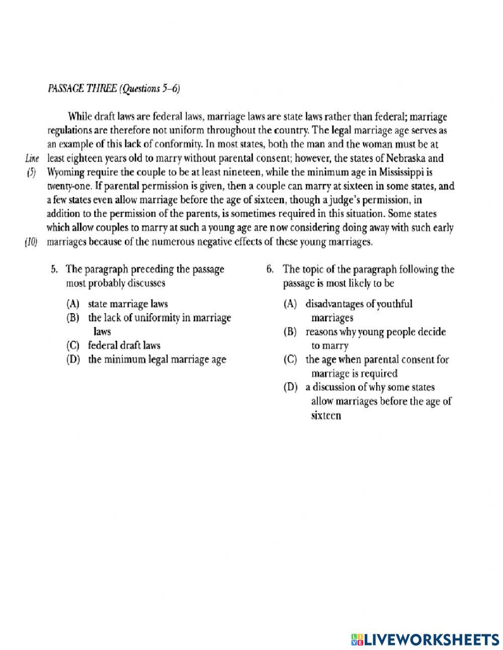 Toefl reading exercise 7 worksheet live worksheets