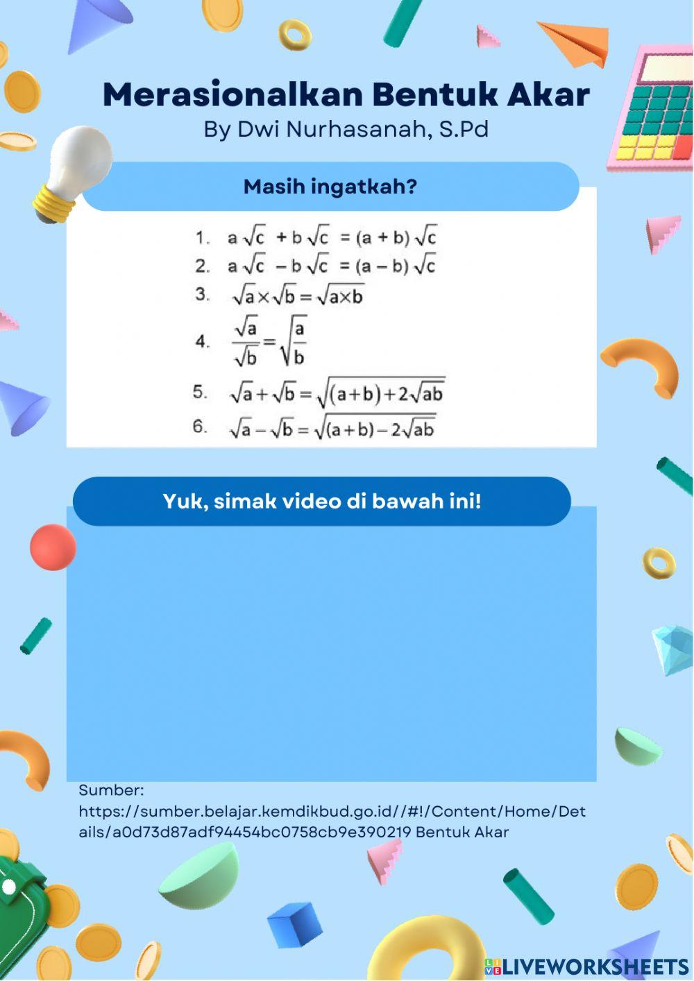 Merasionalkan Pecahan Bentuk Akar