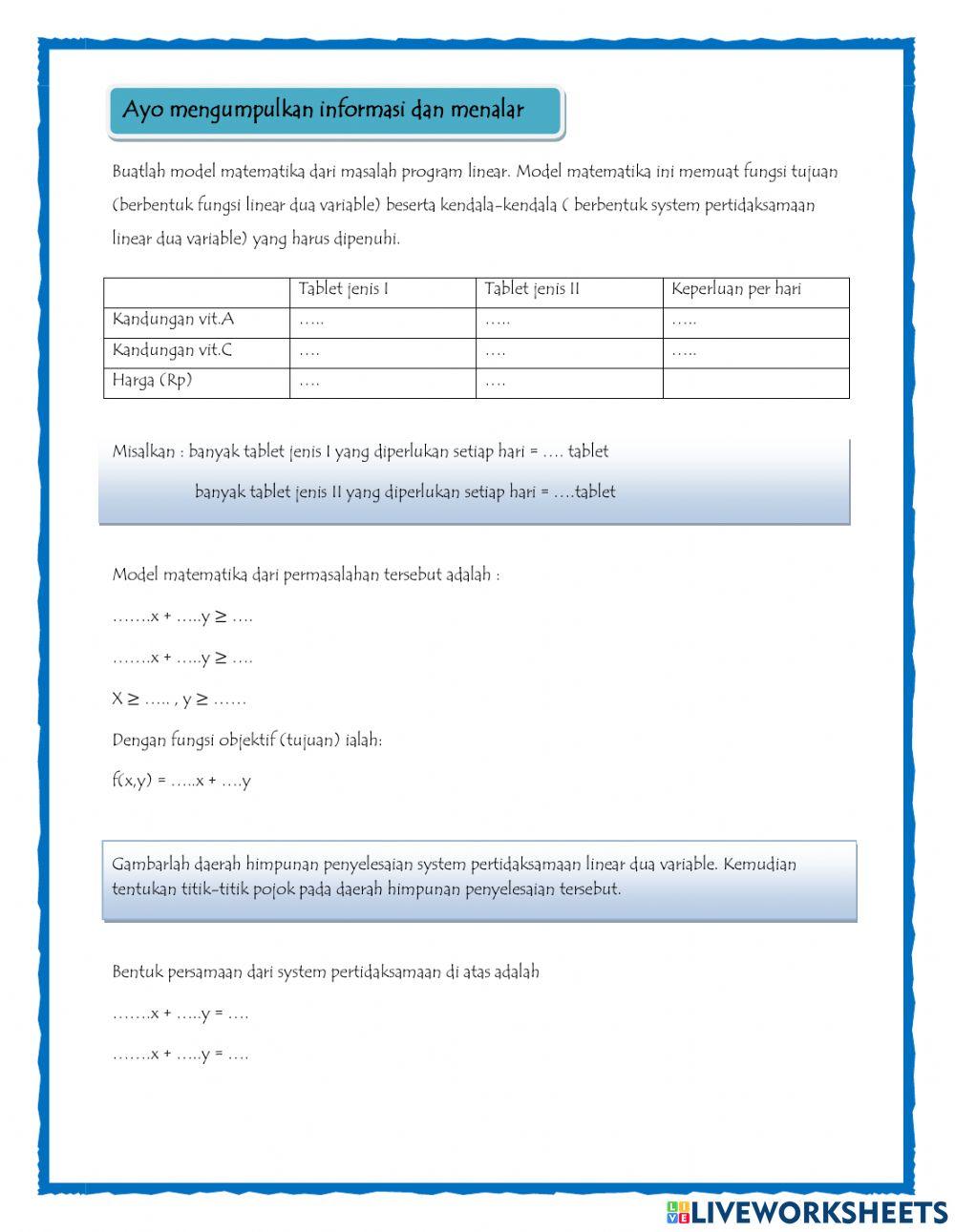 Menentukan grafik pertidaksamaan liner