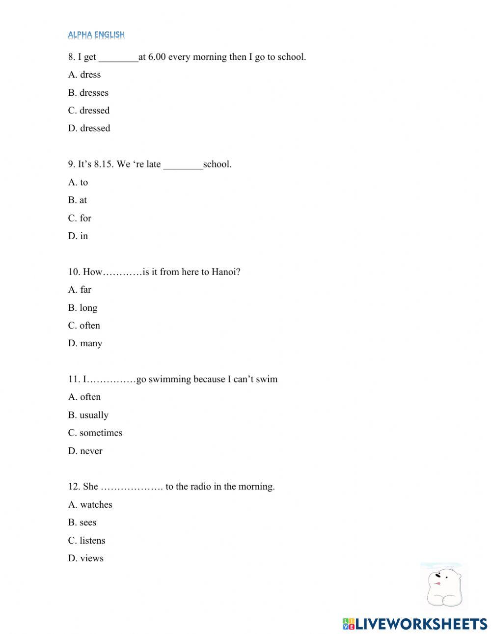 Test đầu vào - Grade 5