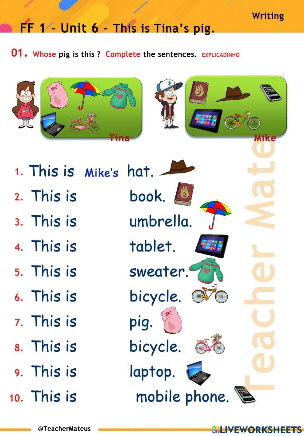 FF 1 - Unit 06 - This is Tina's pig. - Writing