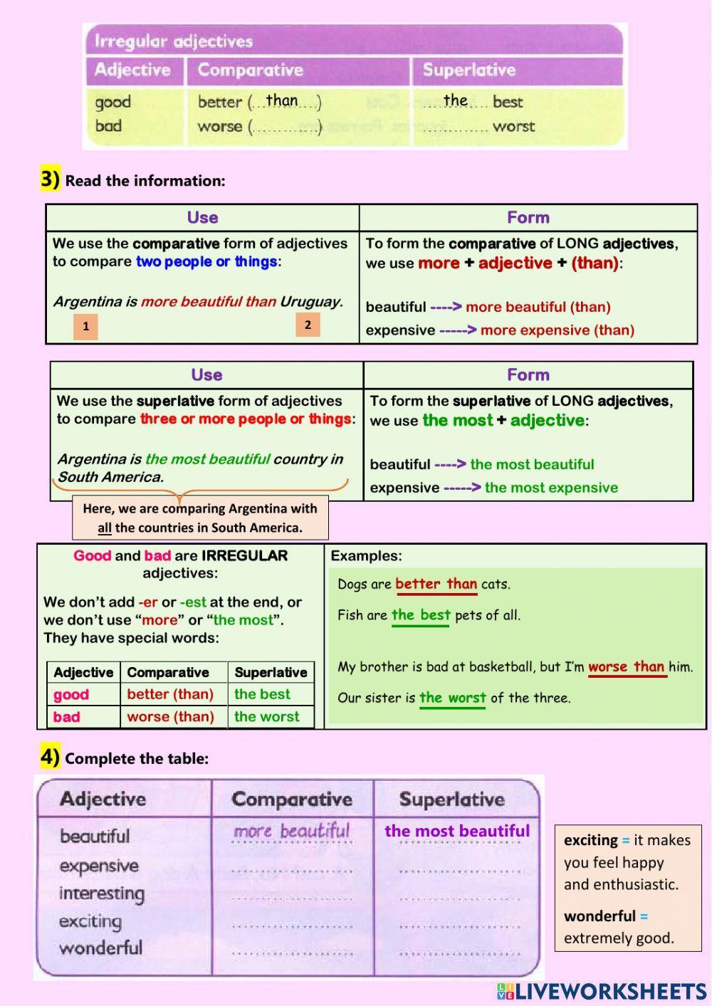 Comparatives and Superlatives - Long Adjectives and Irregular Adjectives
