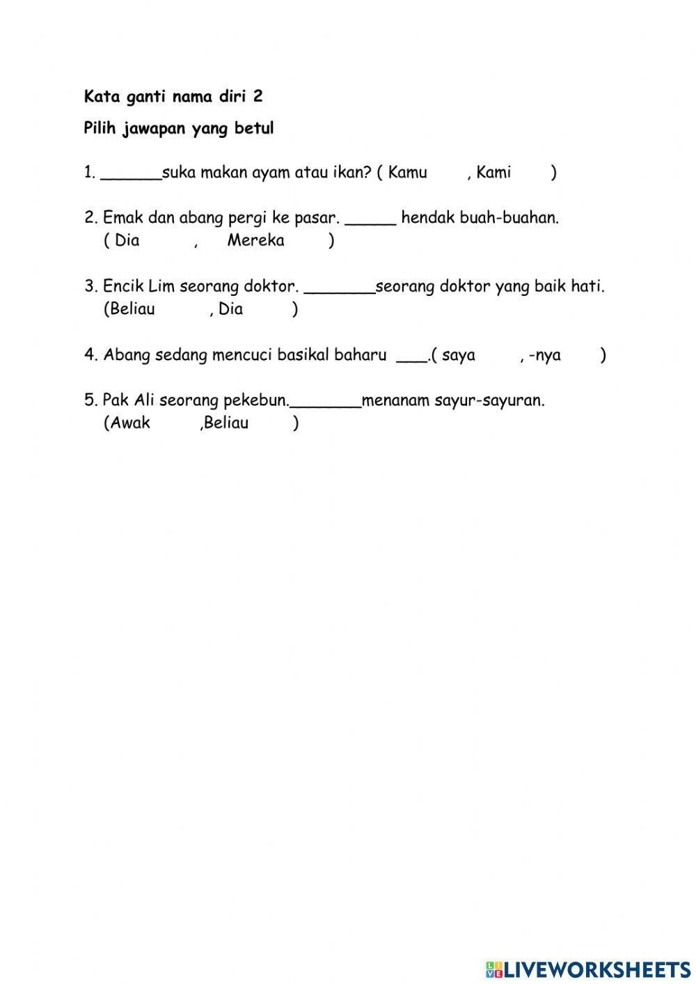 Tahun 2 Kata Ganti Nama Diri 2