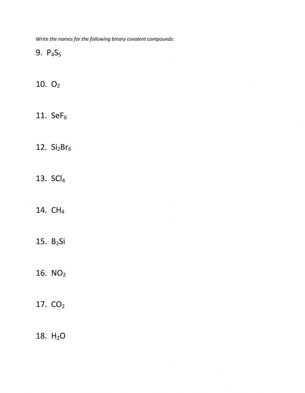 Naming & Matching Covalent Compounds worksheet Live Worksheets