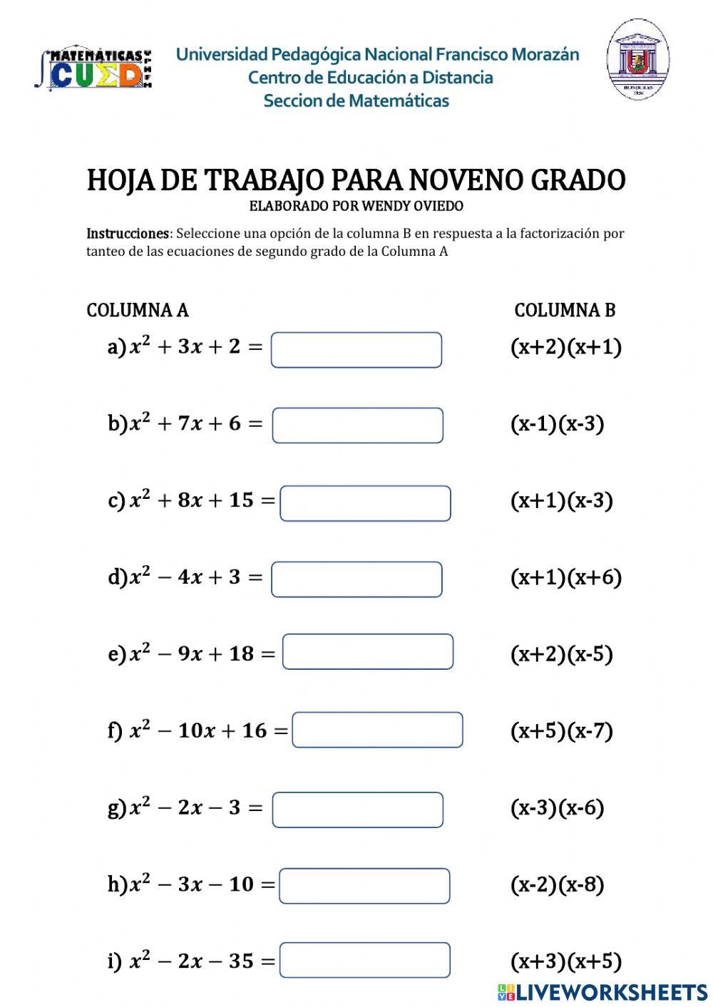 Solucion de Ecuaciones cuadraticas