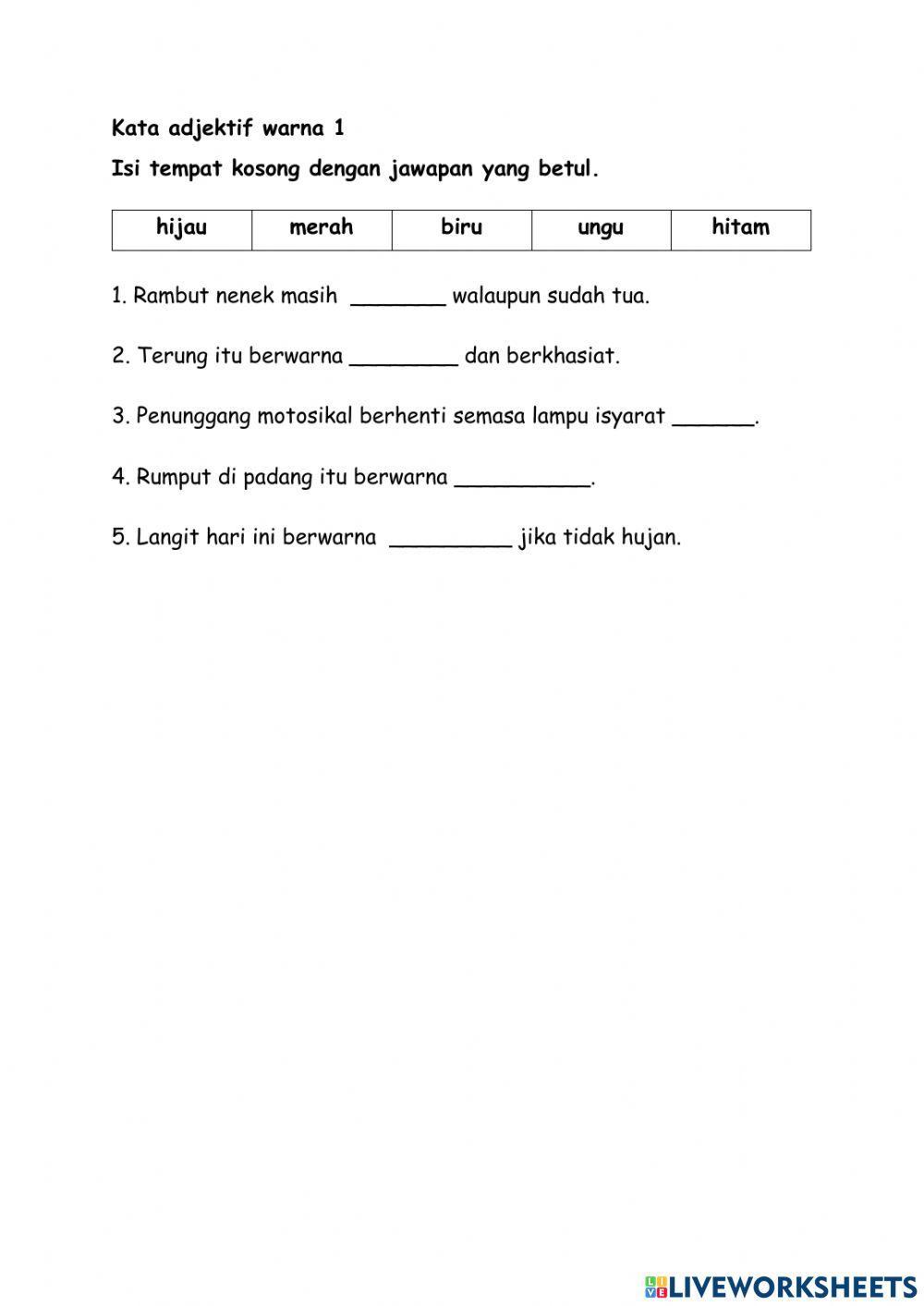 Tahun 2 Kata Adjektif Warna 1