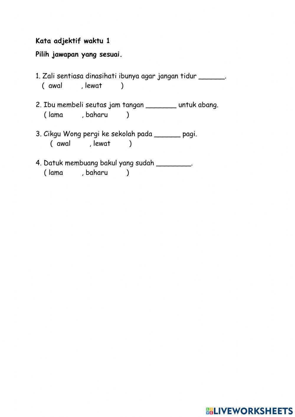 Tahun 2 Kata Adjektif Waktu 1