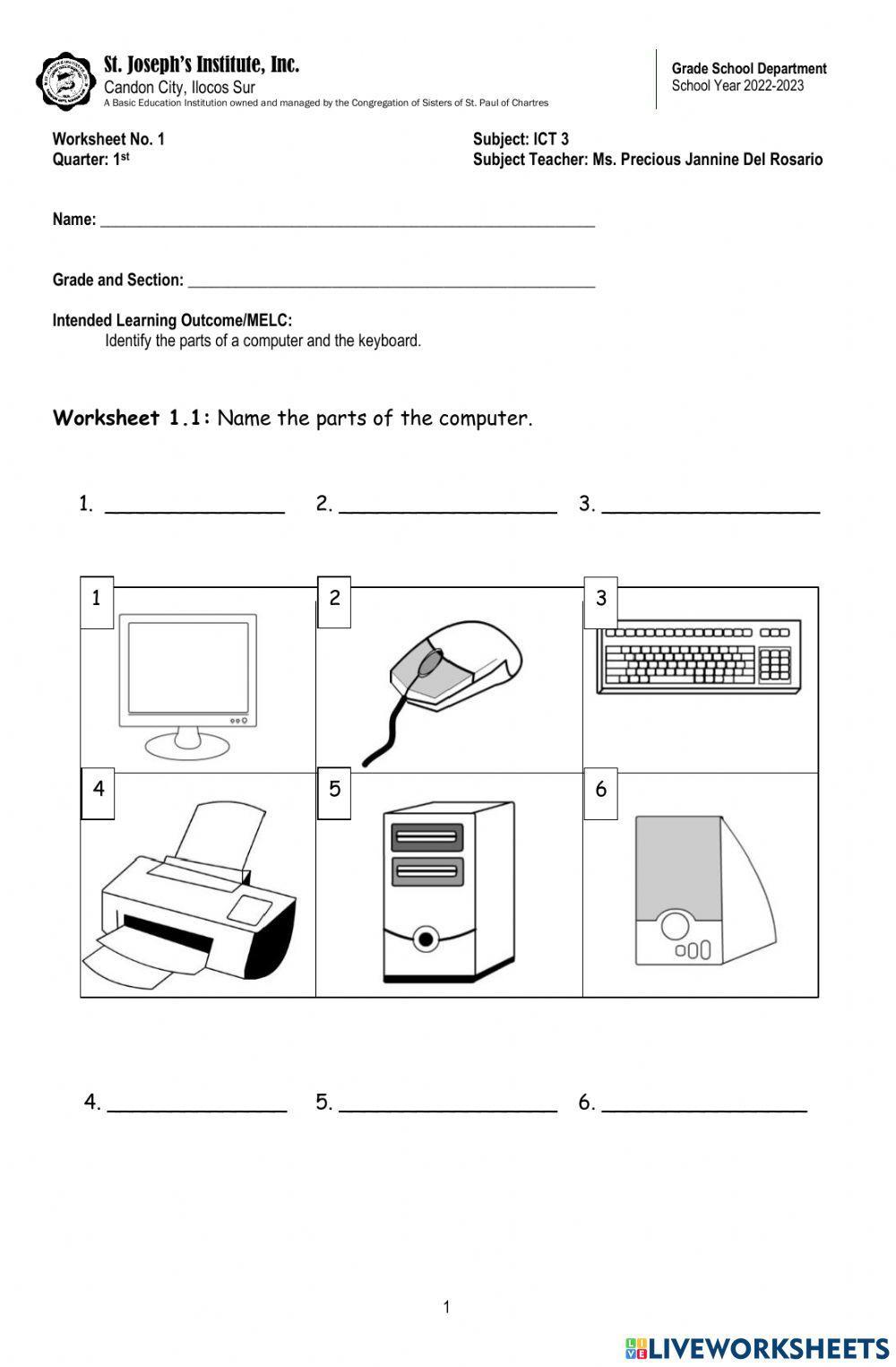 ICT 3 Worksheet 1 worksheet | Live Worksheets