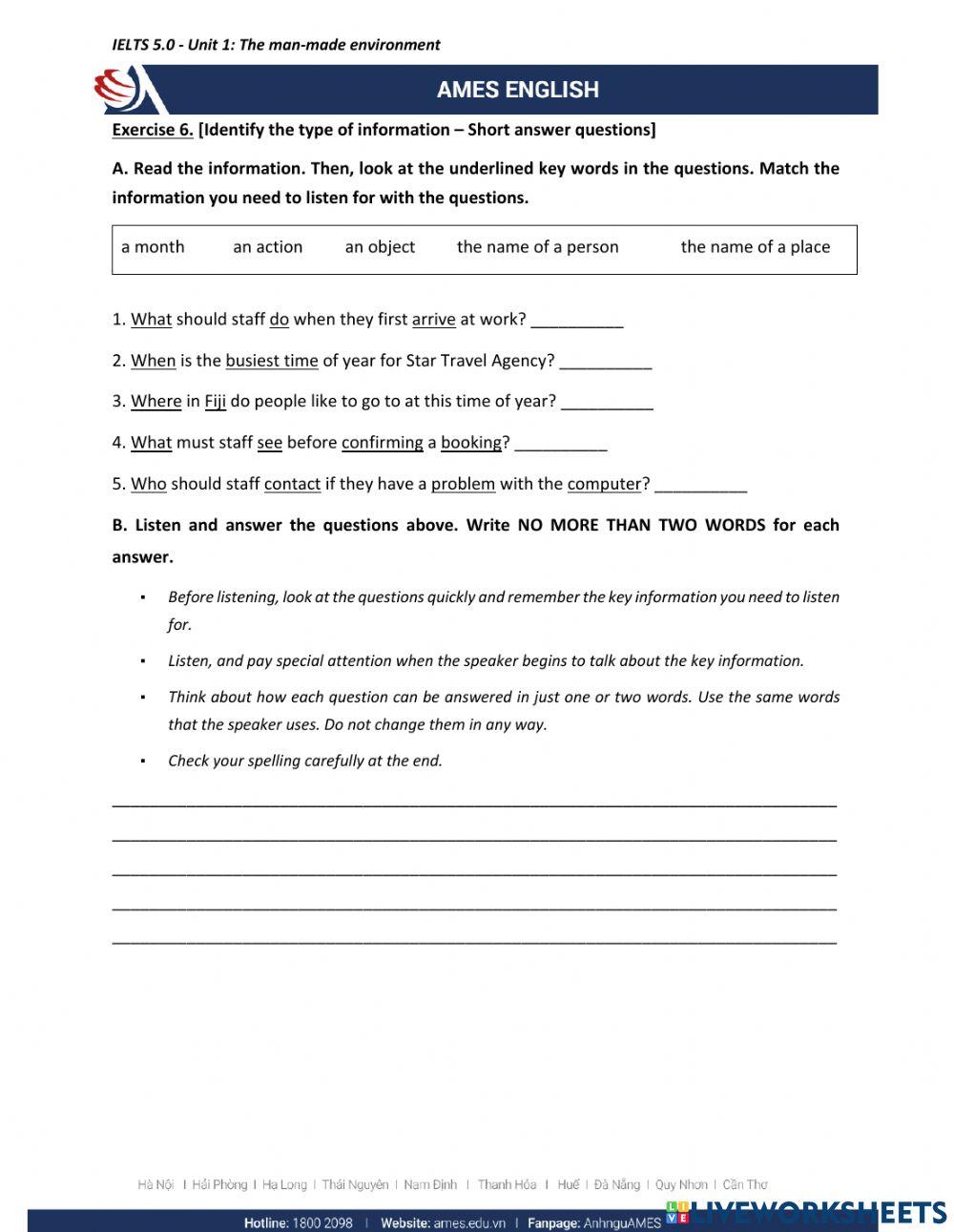 IELTS 5.0 - Unit 1 - Listening