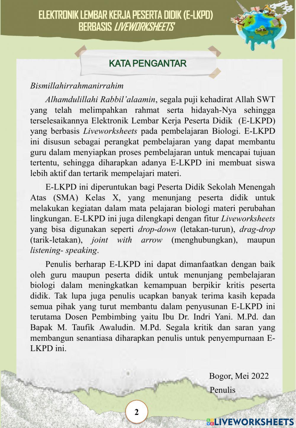 E-LKPD Materi Perubahan Lingkungan-Pertemuan Ke 1