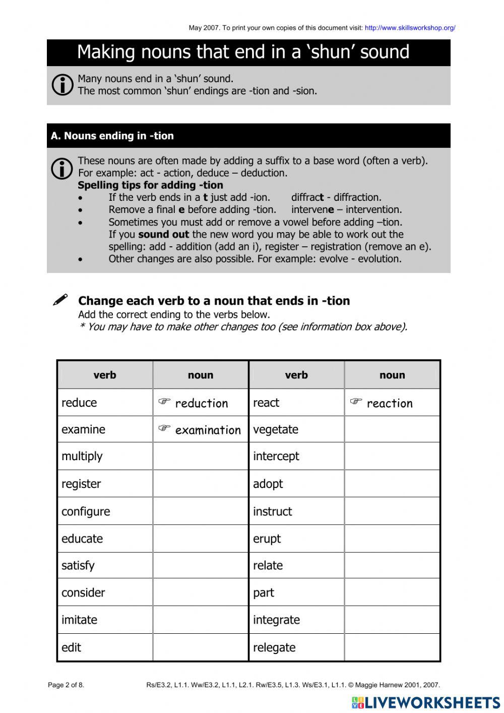 The sufficses tion vs sion worksheet Live Worksheets