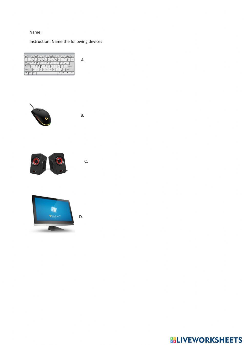 Computer parts exercise for grade 1 | Live Worksheets