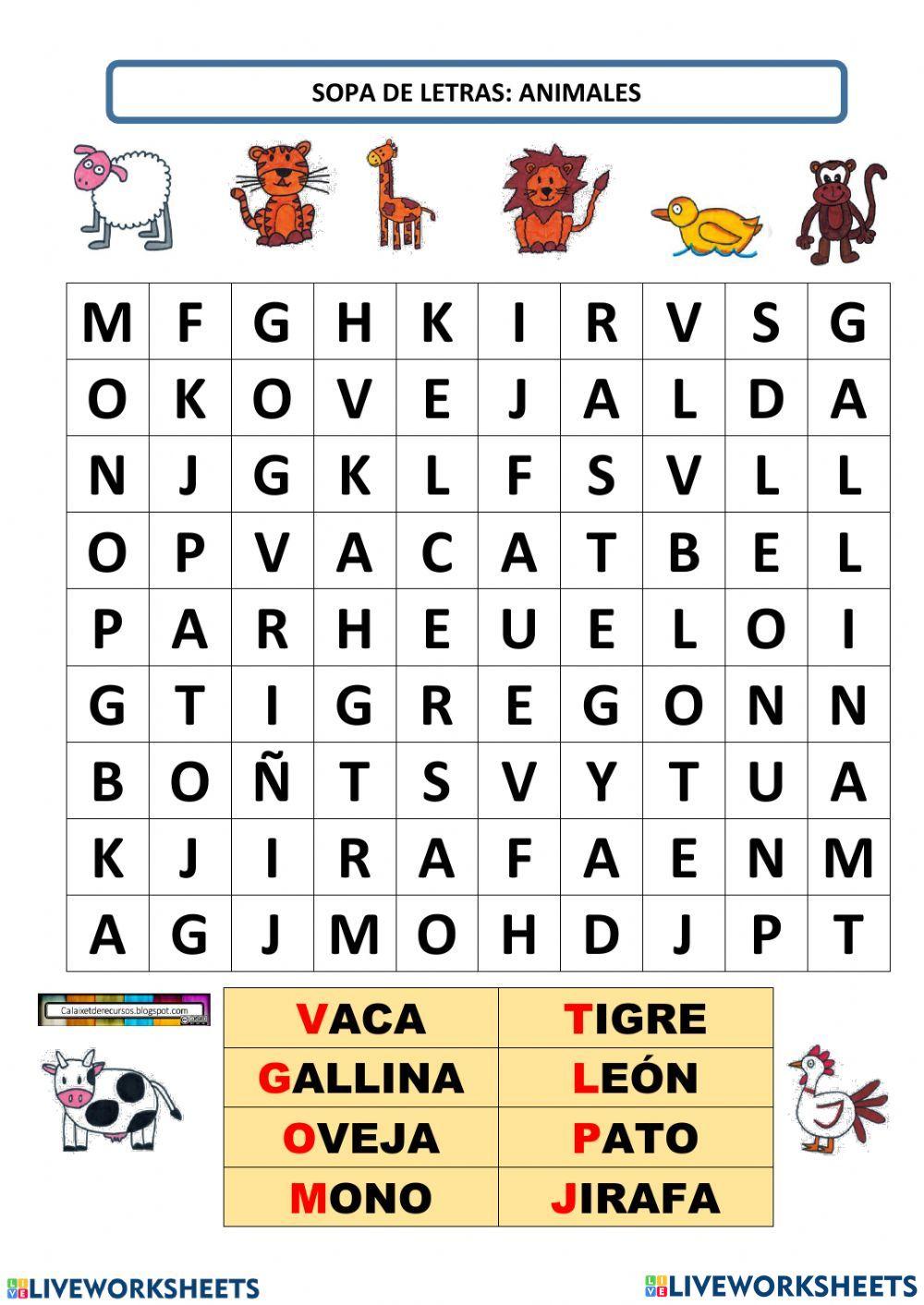 Sopa de letras animales