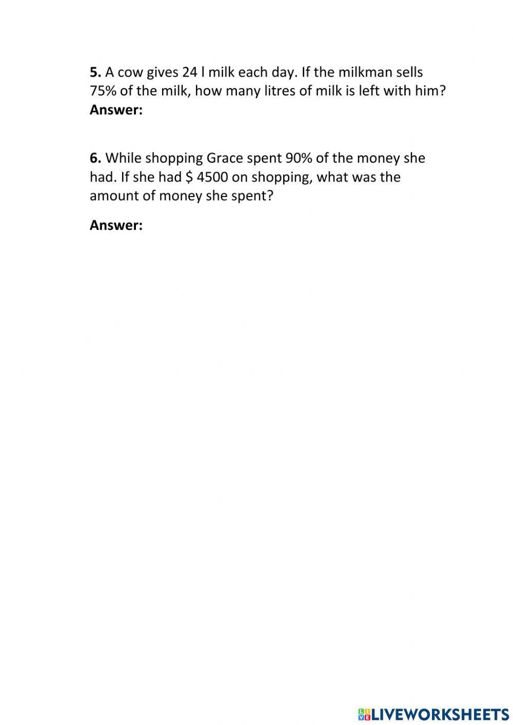 Concept-CW-G8-Word Problems on Percentages