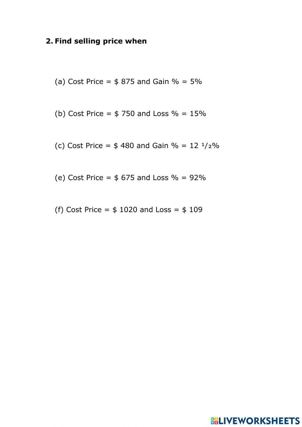 Concept-CW-G8- Profit and Loss Percentage