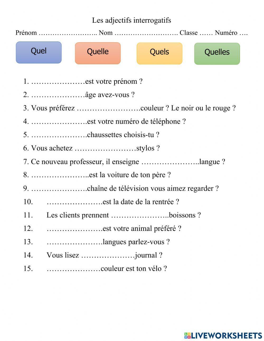 Les adjectifs interrogatifs