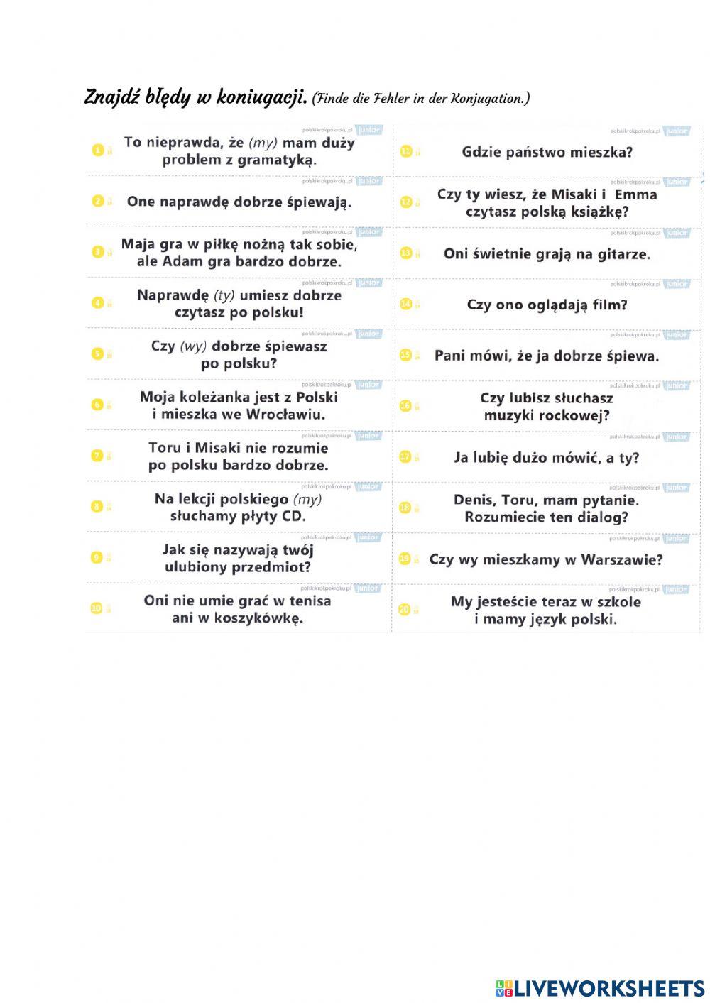 Znajdź błędy w koniugacji