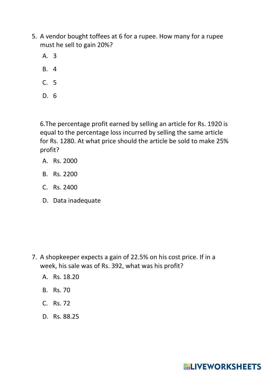 Application WS-G8-Profit and Loss Percentage