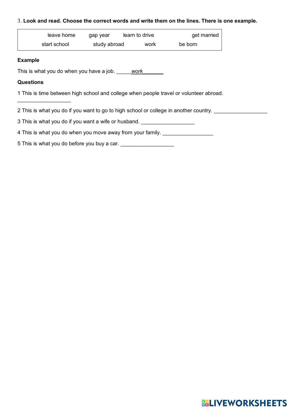 Vocabulary Life events