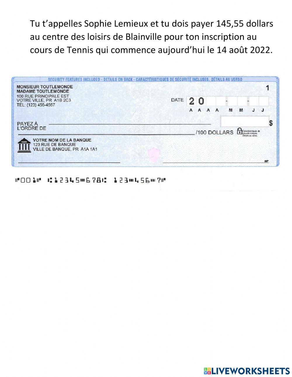 Enveloppe et chèque