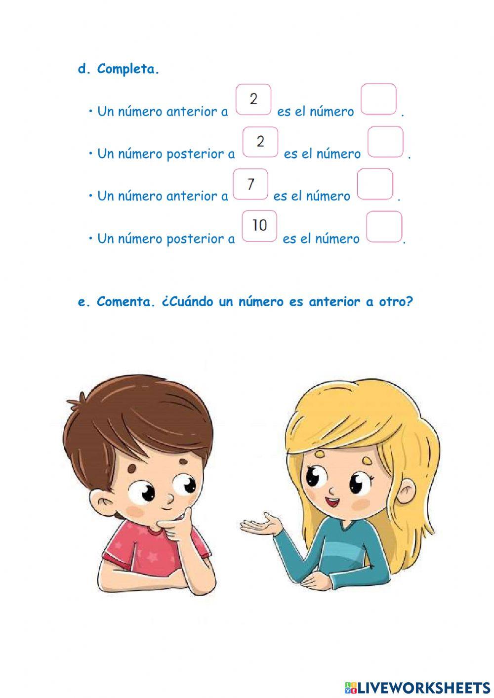 Anterior y posterior de un número 1er grado