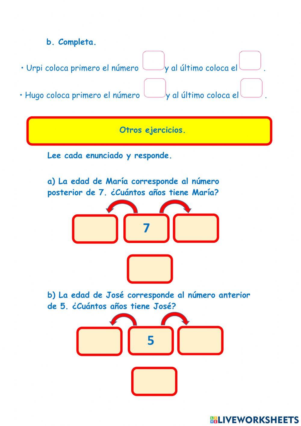 Anterior y posterior de un número 1er grado
