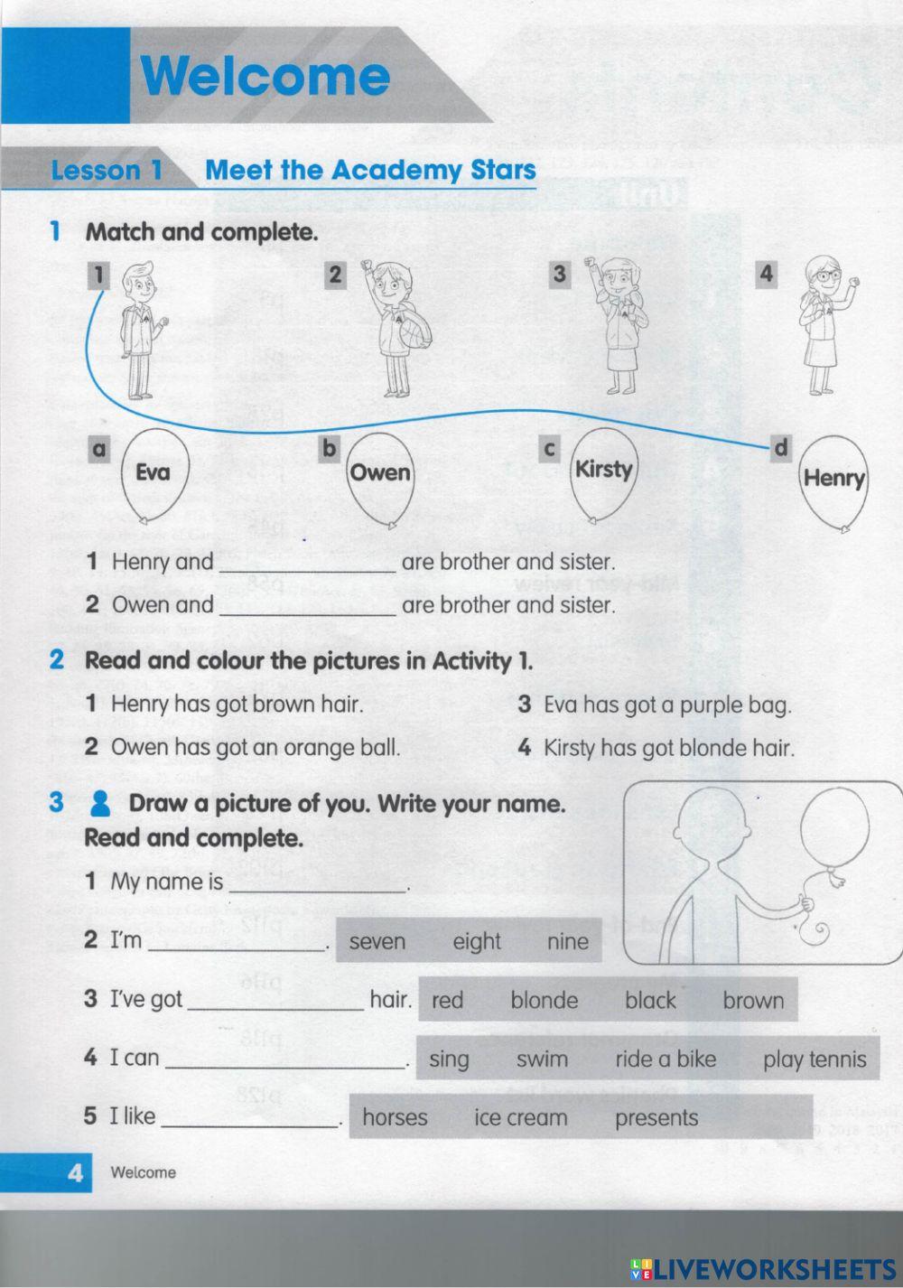 Academy stars 2 WB Welcome Lesson 1