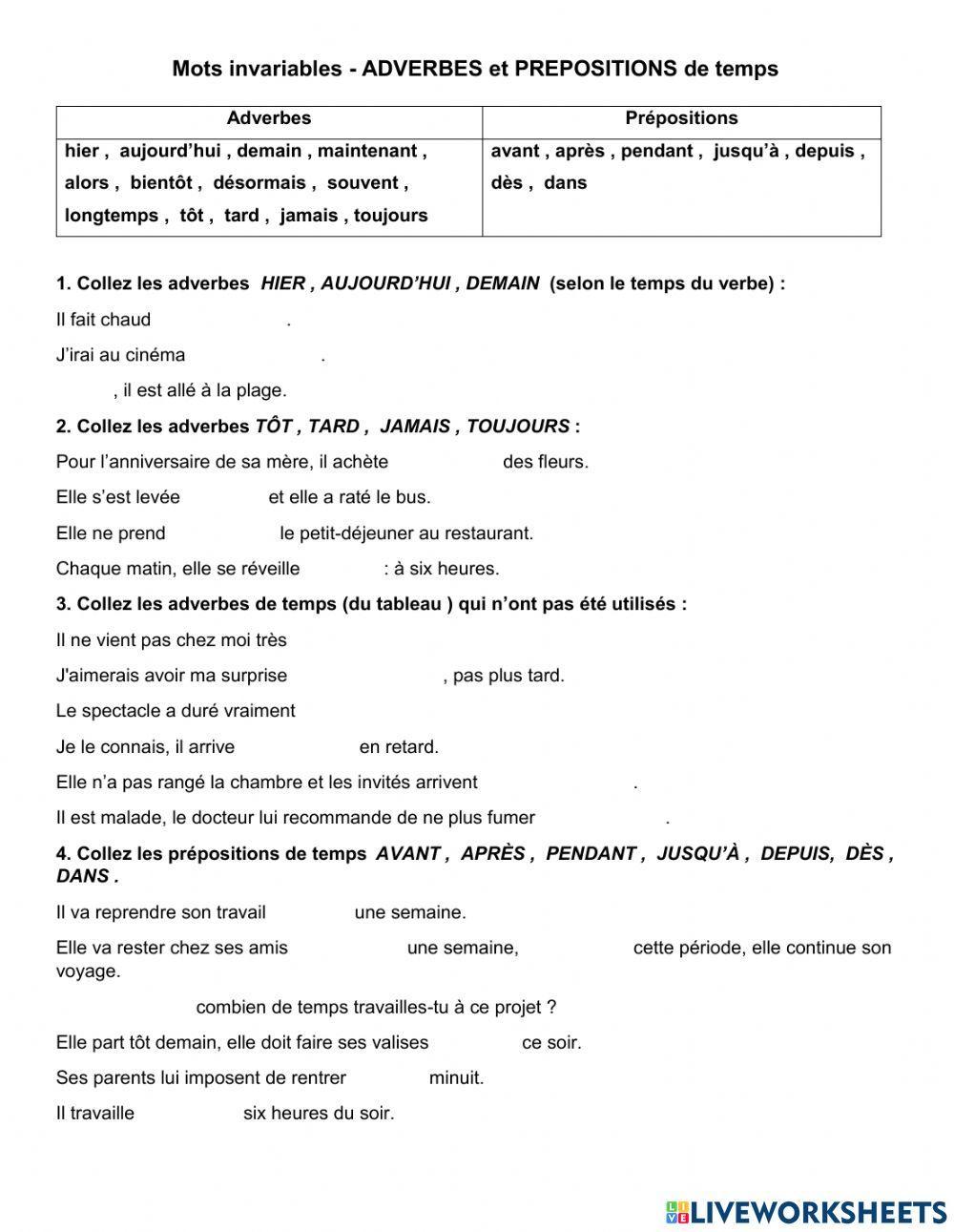 ADVERBES et PRÉPOSITIONS de temps