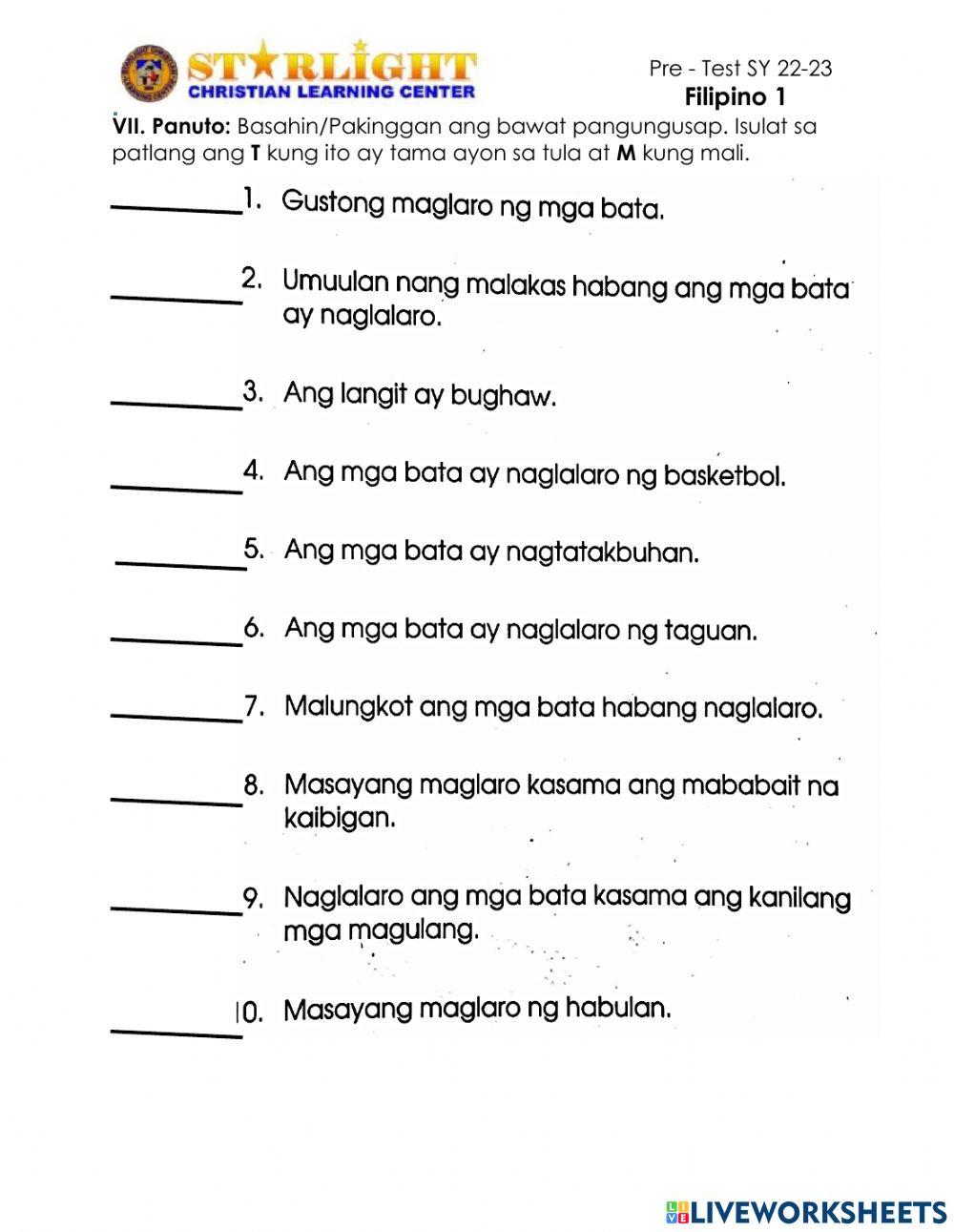 Pre-test filipino 1