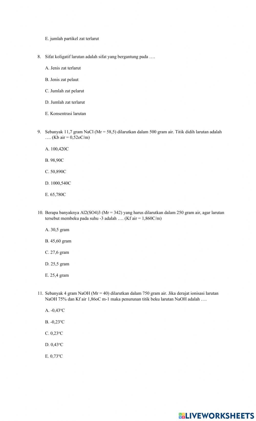 Evaluasi sifat koligatif larutan