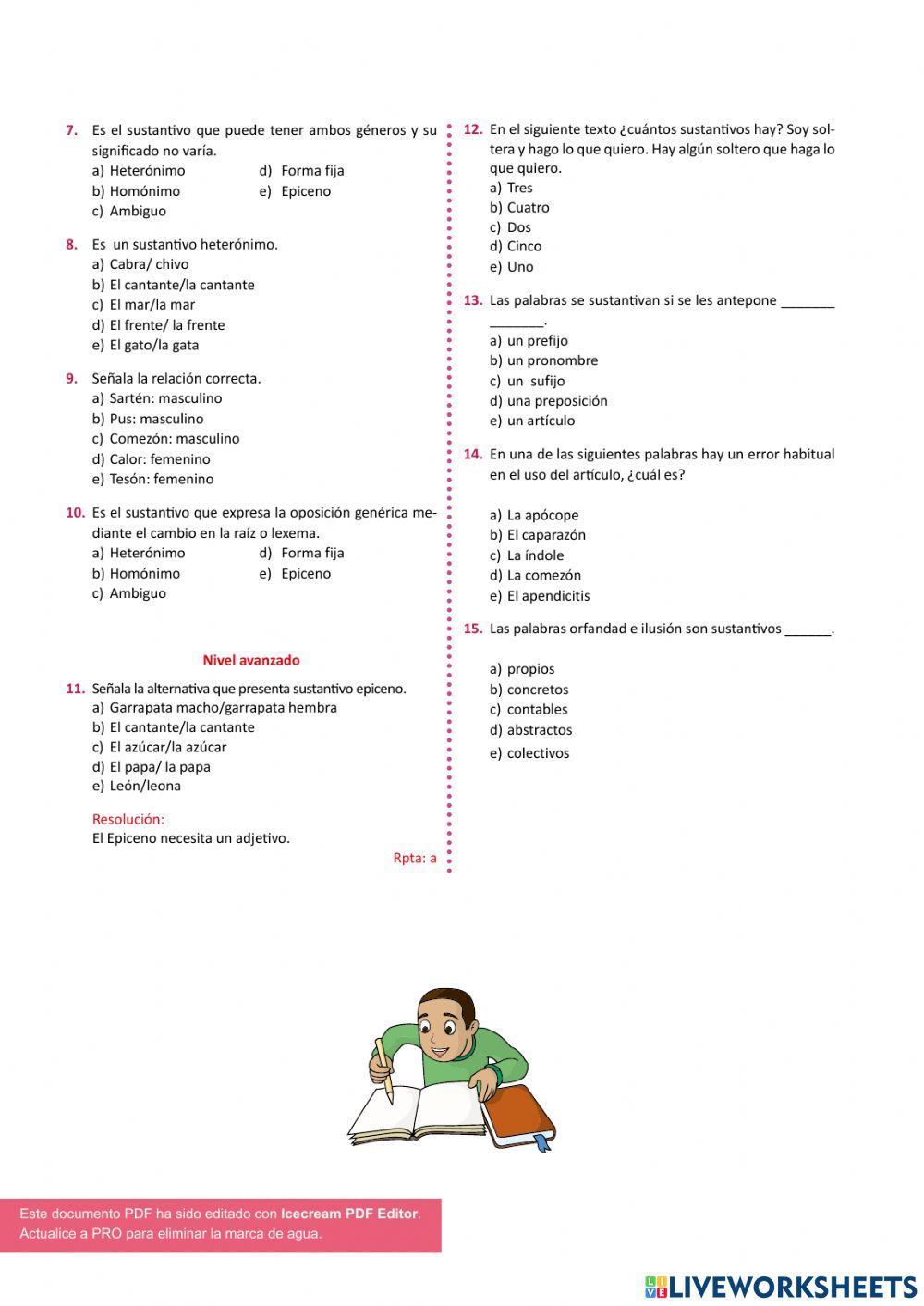 Clasificación del sustantivo según el género