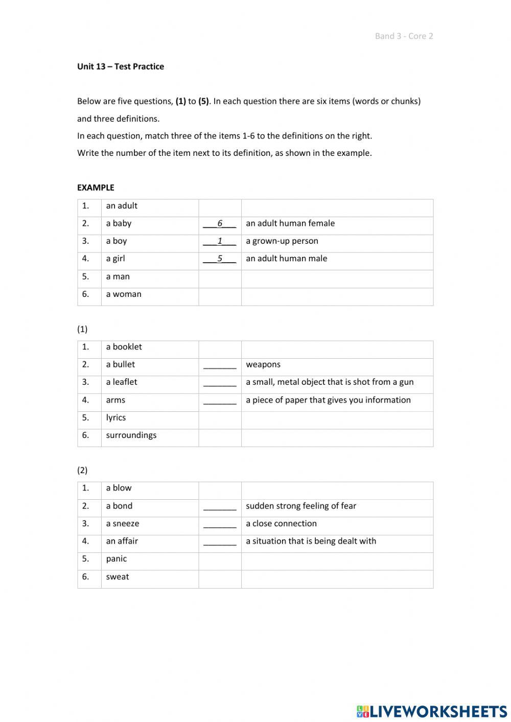 Band 3 (Core 2) - Unit 13 - Test
