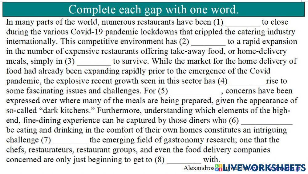 Restaurants after the pandemic