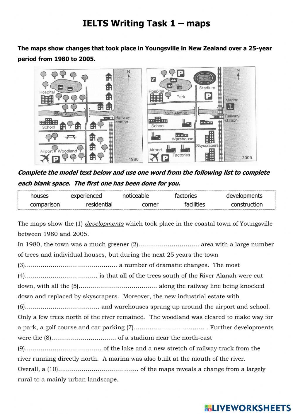 Ielts writing task 1 compare two maps online exercise for live