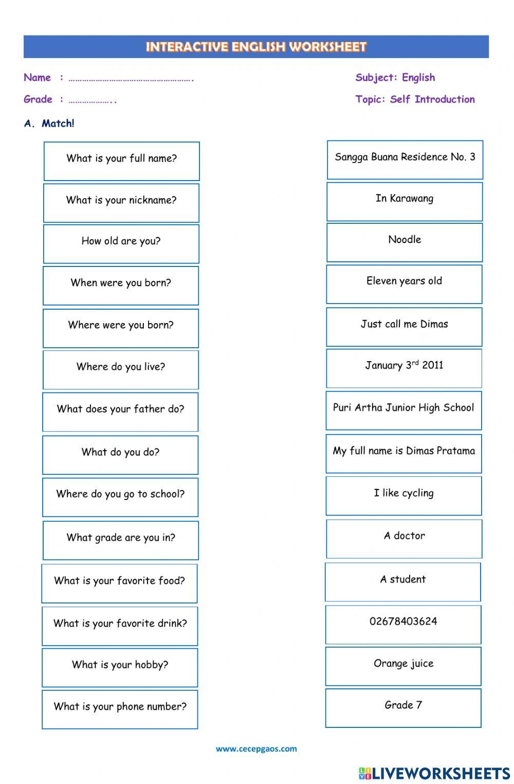 LKPD Interaktif Bahasa Inggris Tentang Self Introduction