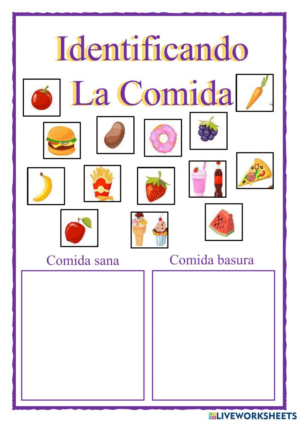 Reconociendo la comida worksheet Live Worksheets