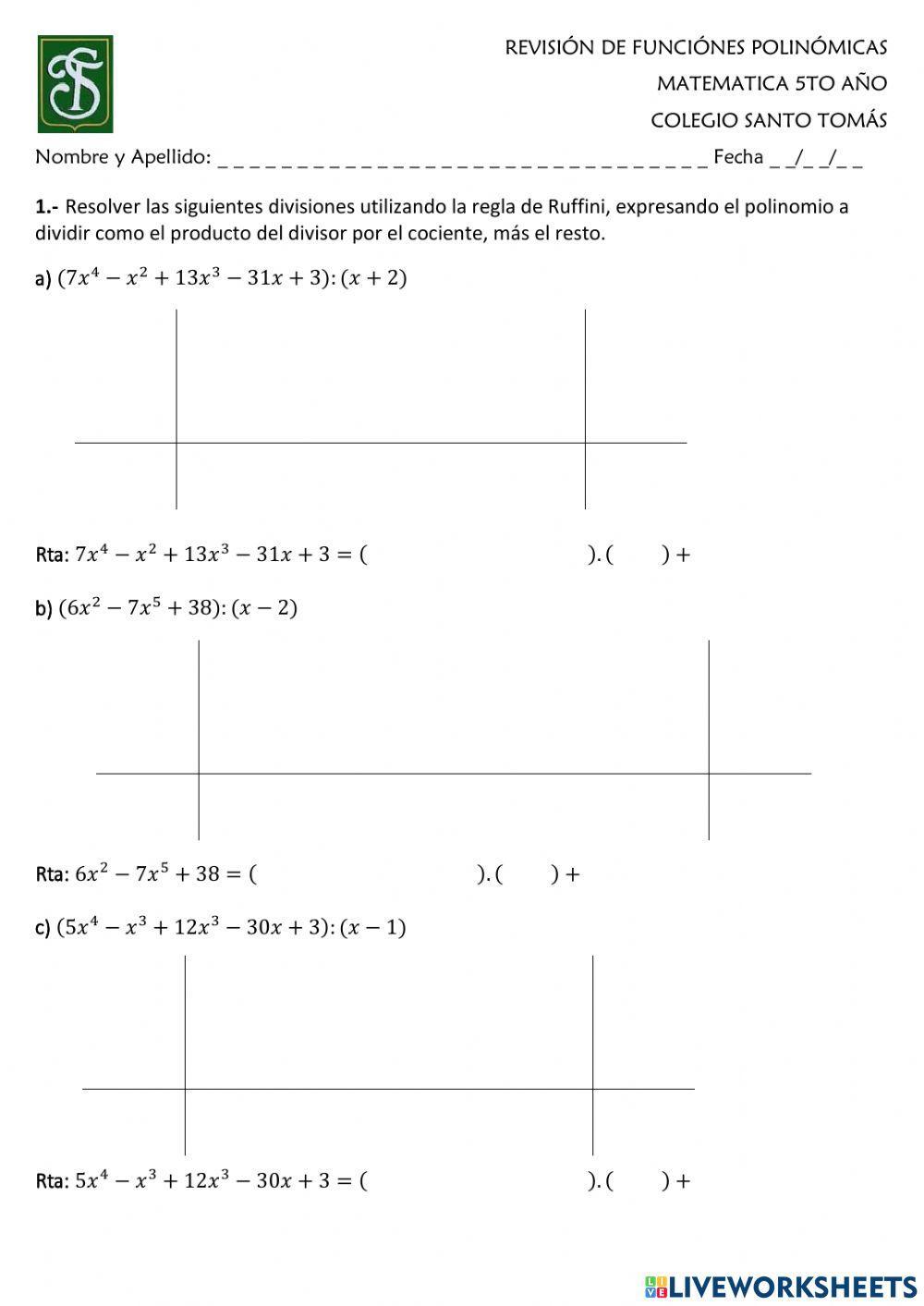 Revisión de Funciones Polinómicas