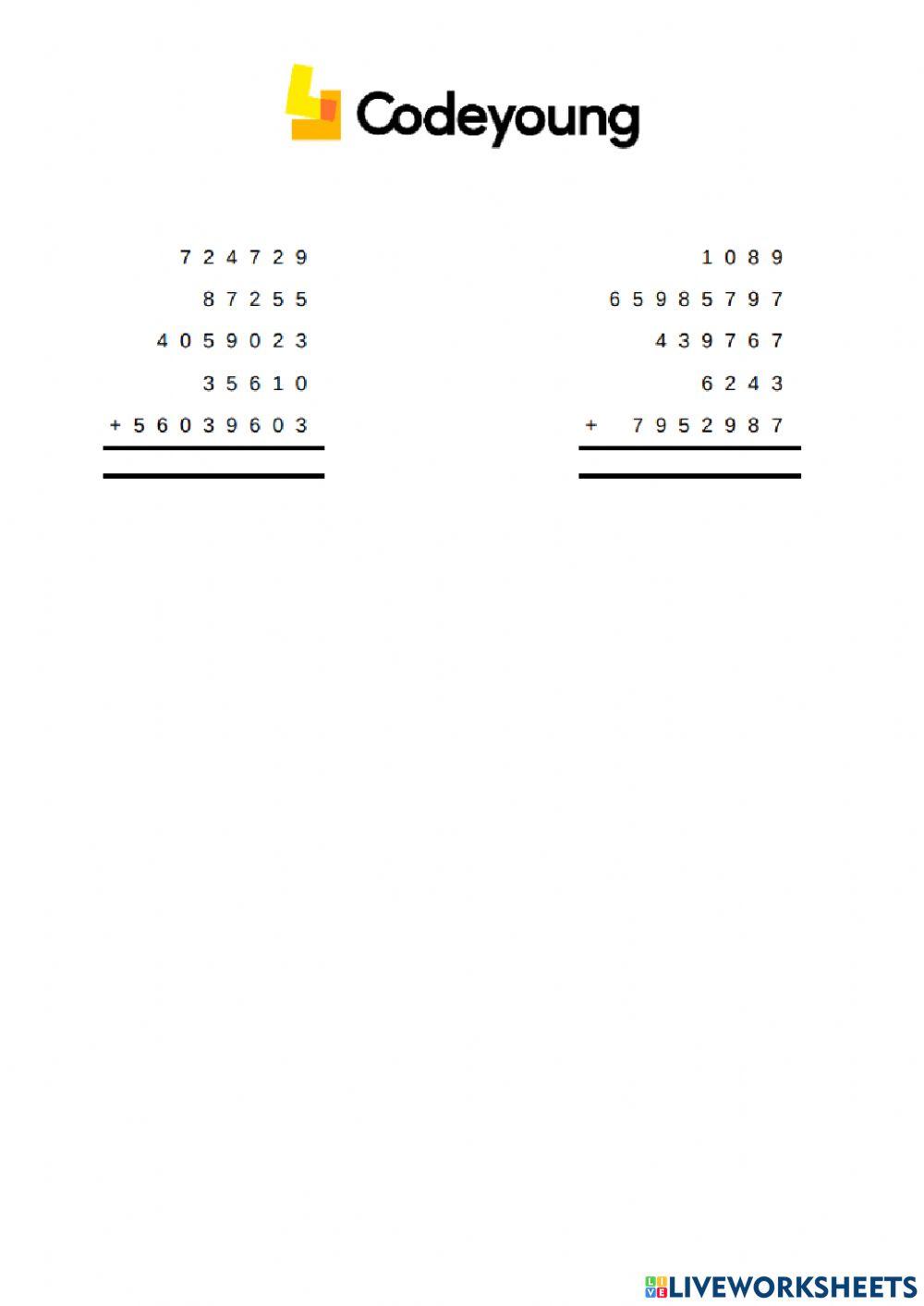 Addition and Subtraction of 10-Digit Numbers Advanced