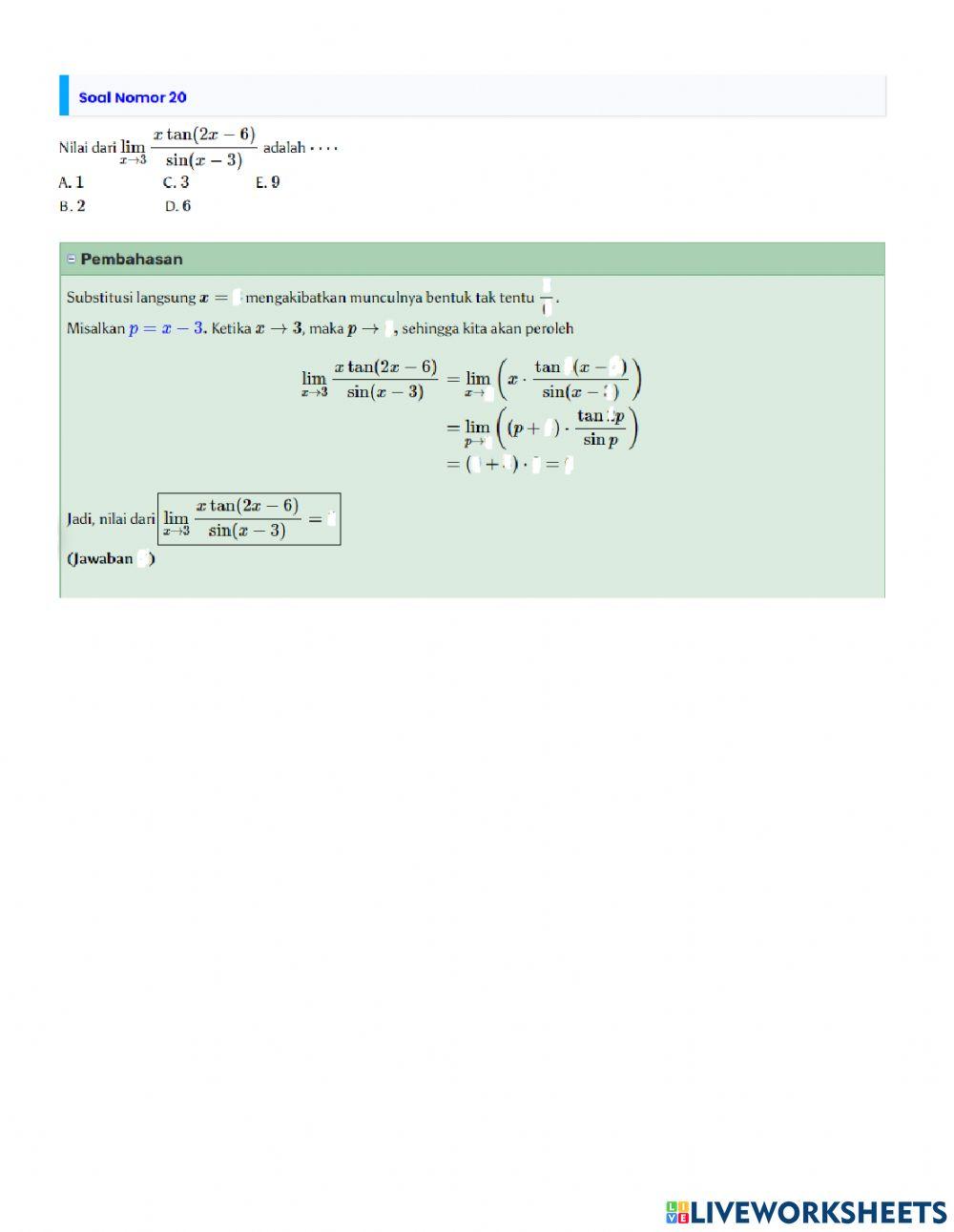 Soal limit fungsi trigonometri