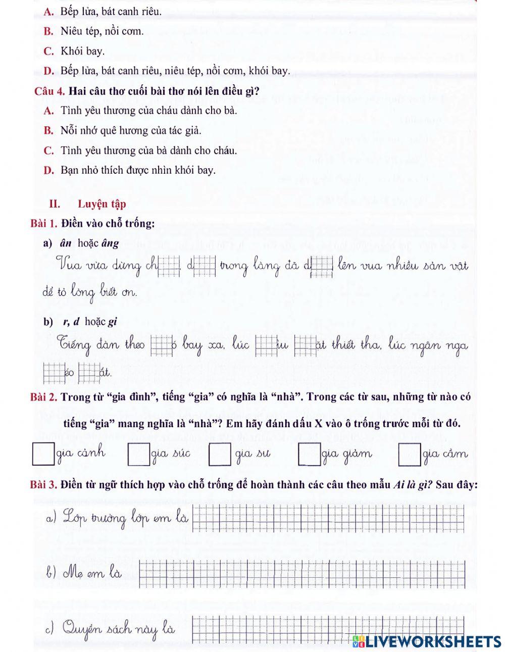 Môn Tiếng Việt 3 - Tuần 4