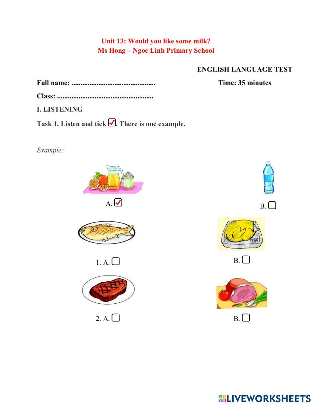 Unit 13: Would you like some milk?