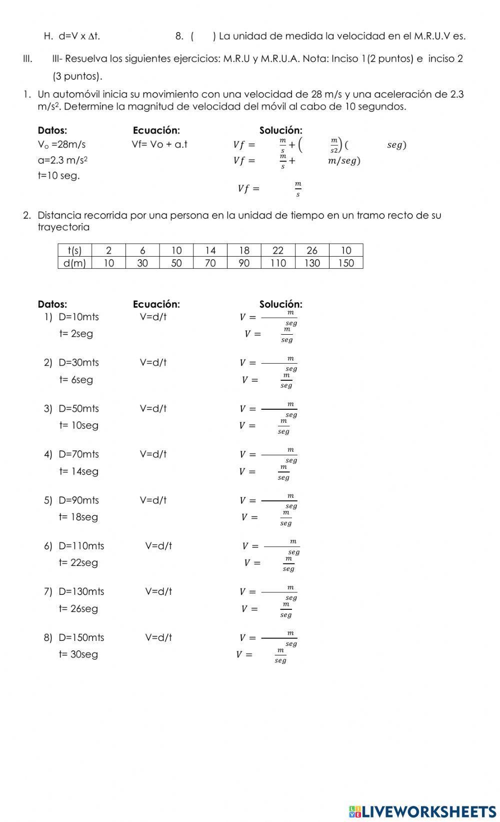 Movimiento Rectilíneo Uniforme.