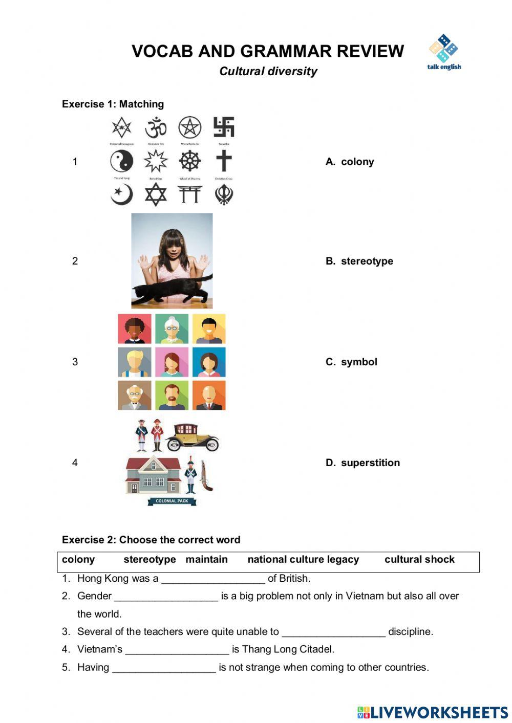 VOCAB AND GRAMMAR REVIEW Cultural diversity