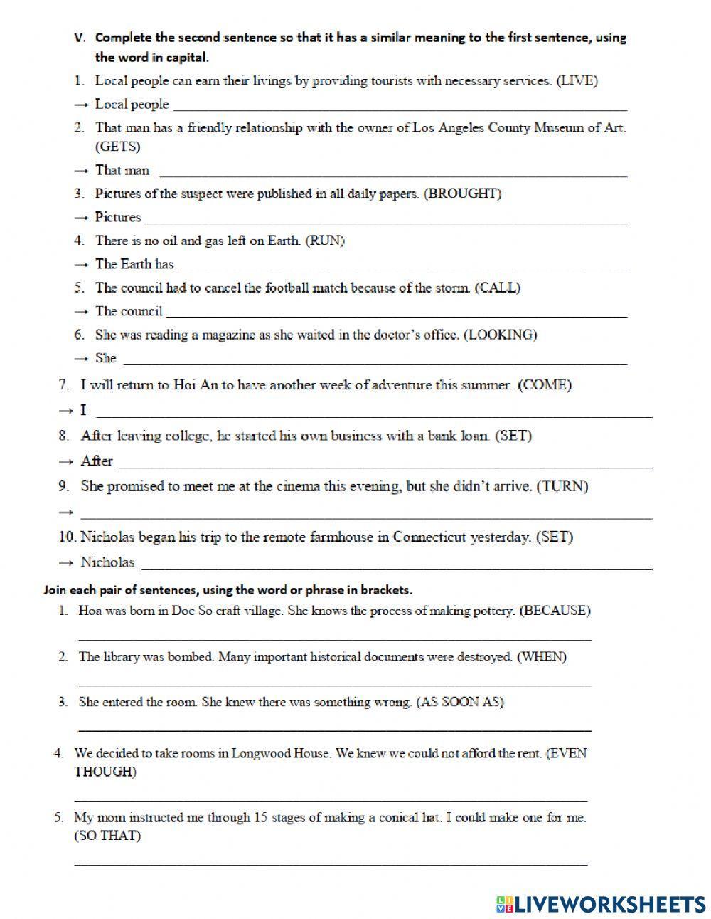 Lop 9- unit 1 - viet lai cau