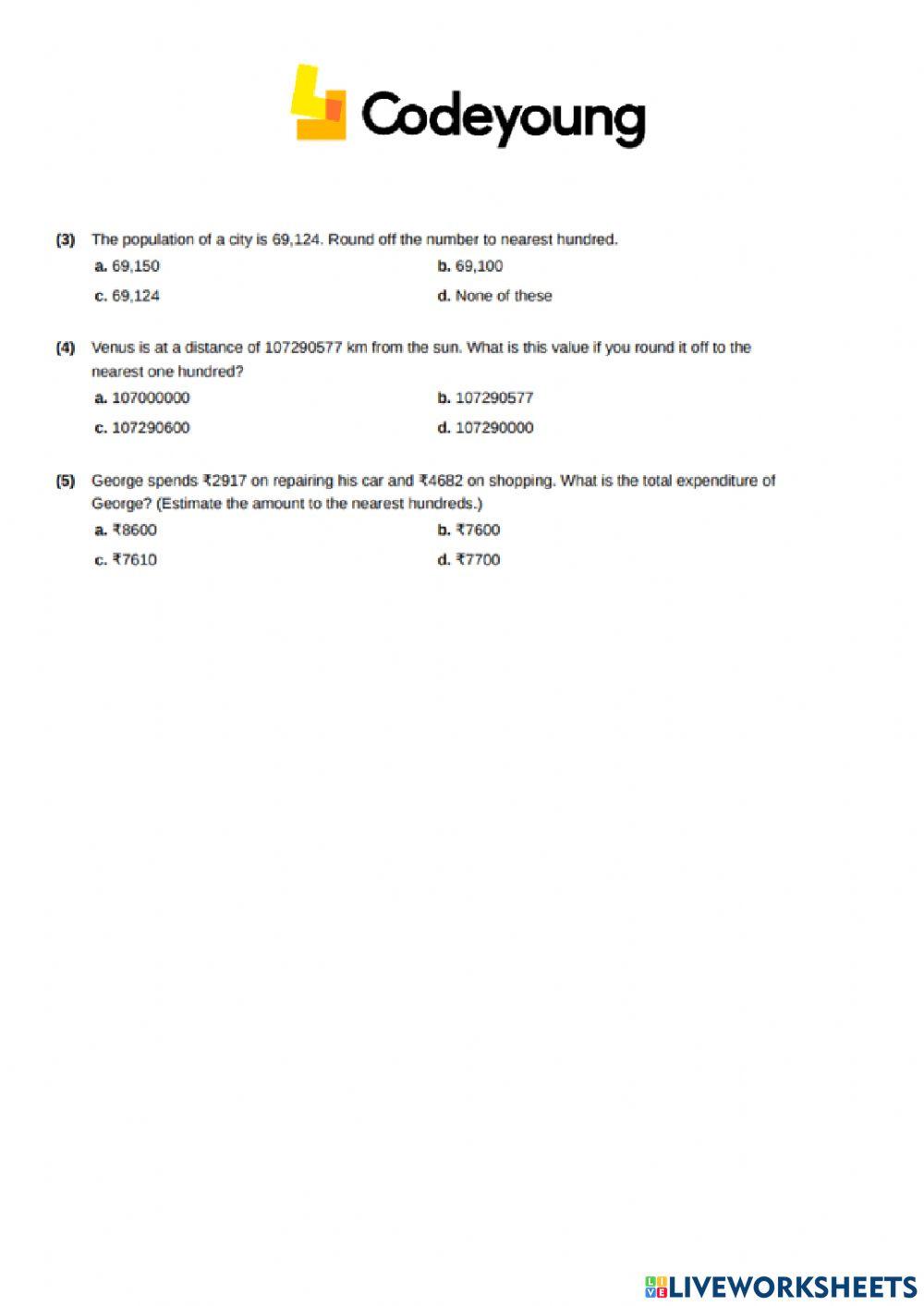 Estimation for 10-Digit Numbers Concept CW