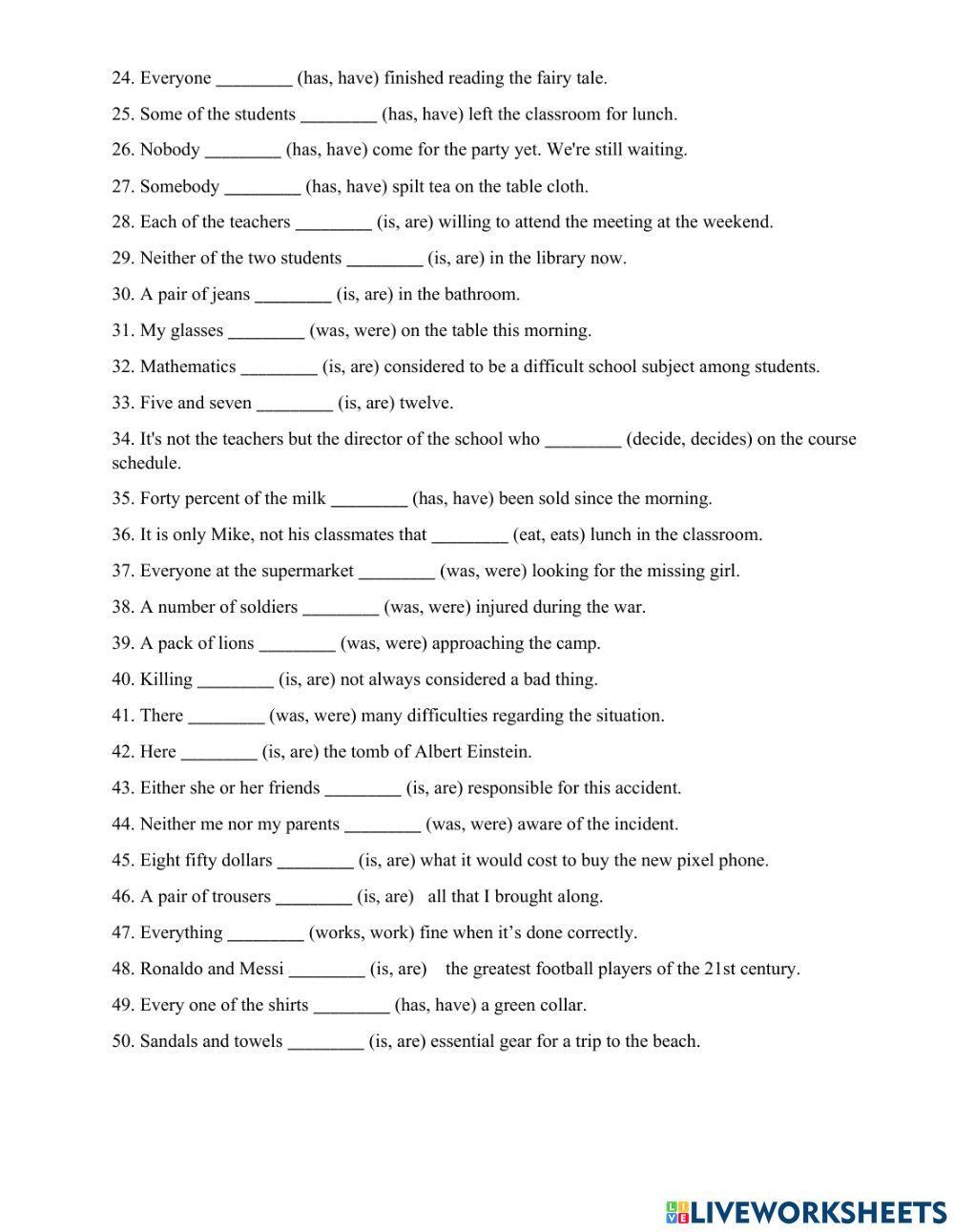 Subject with Verb Agreement