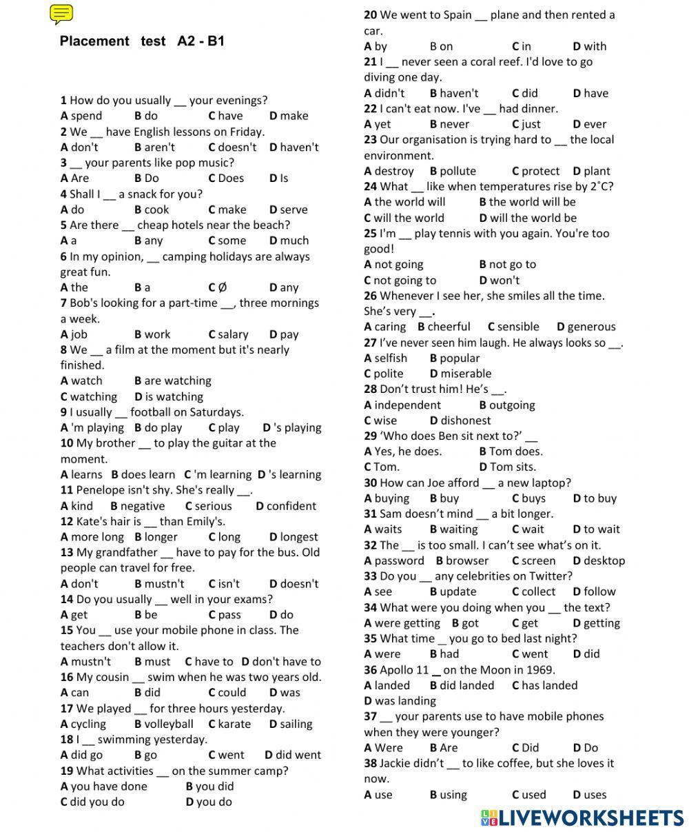placement-test-a2-b1-interactive-worksheet-live-worksheets-40-off