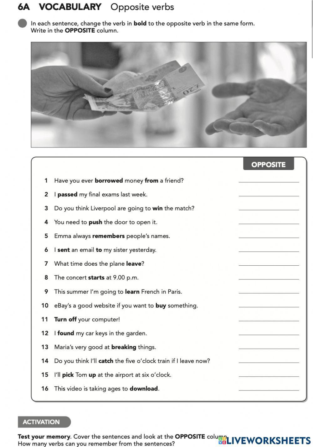 EF Pre-Int 6A Vocabulary Opposite Verbs