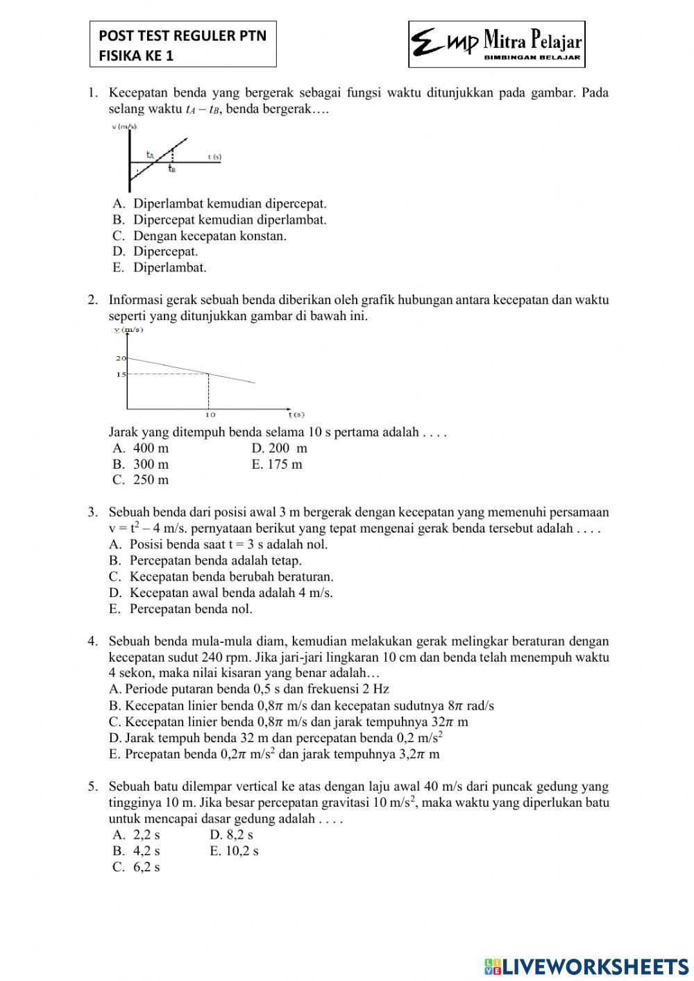Post test reguler ptn fisika 1